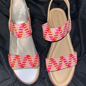 Easy Spirit Women's Pink and Red Patterned Sandals
